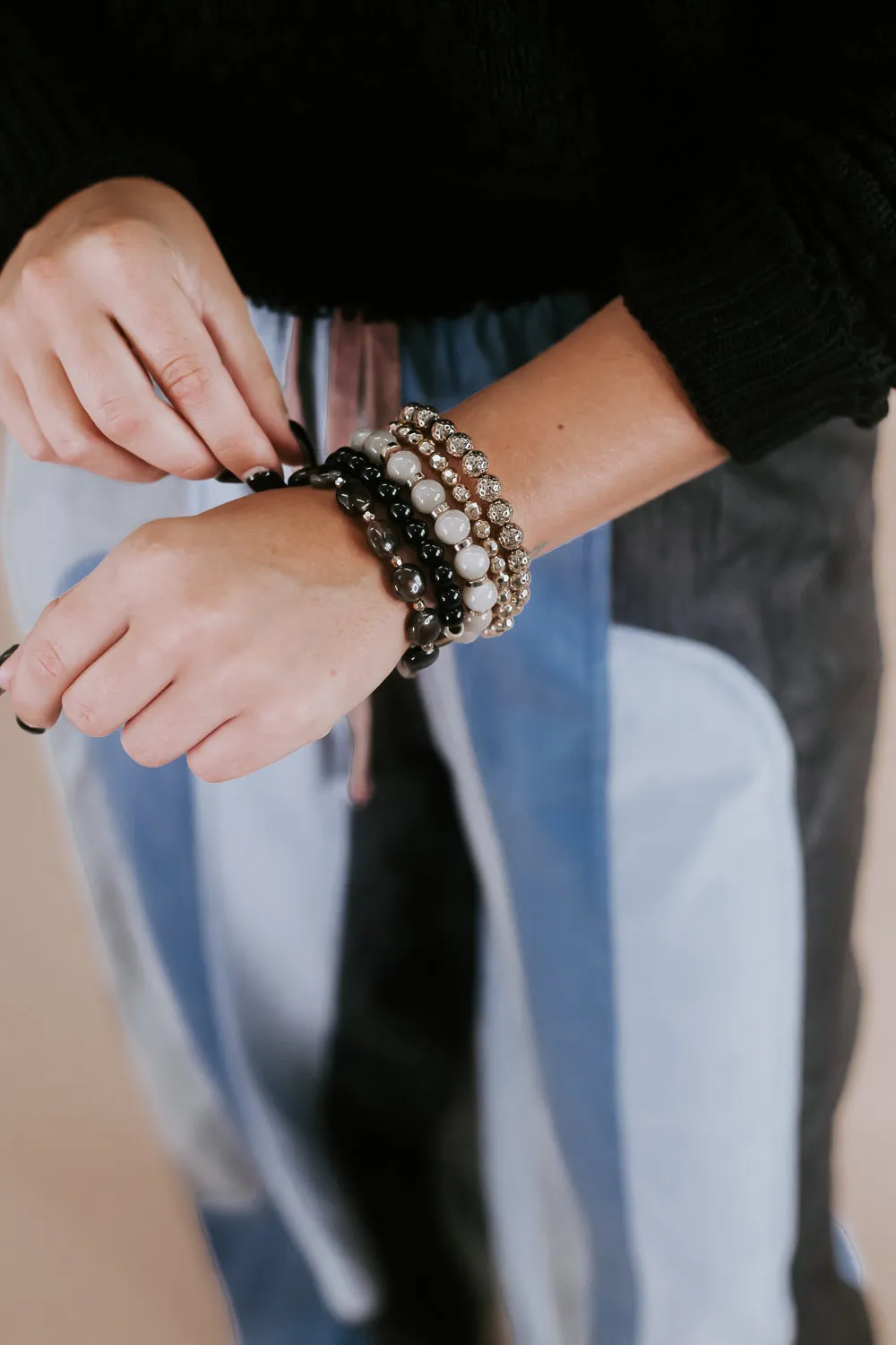 S/5 Marbled Acetate Bracelet, Black
