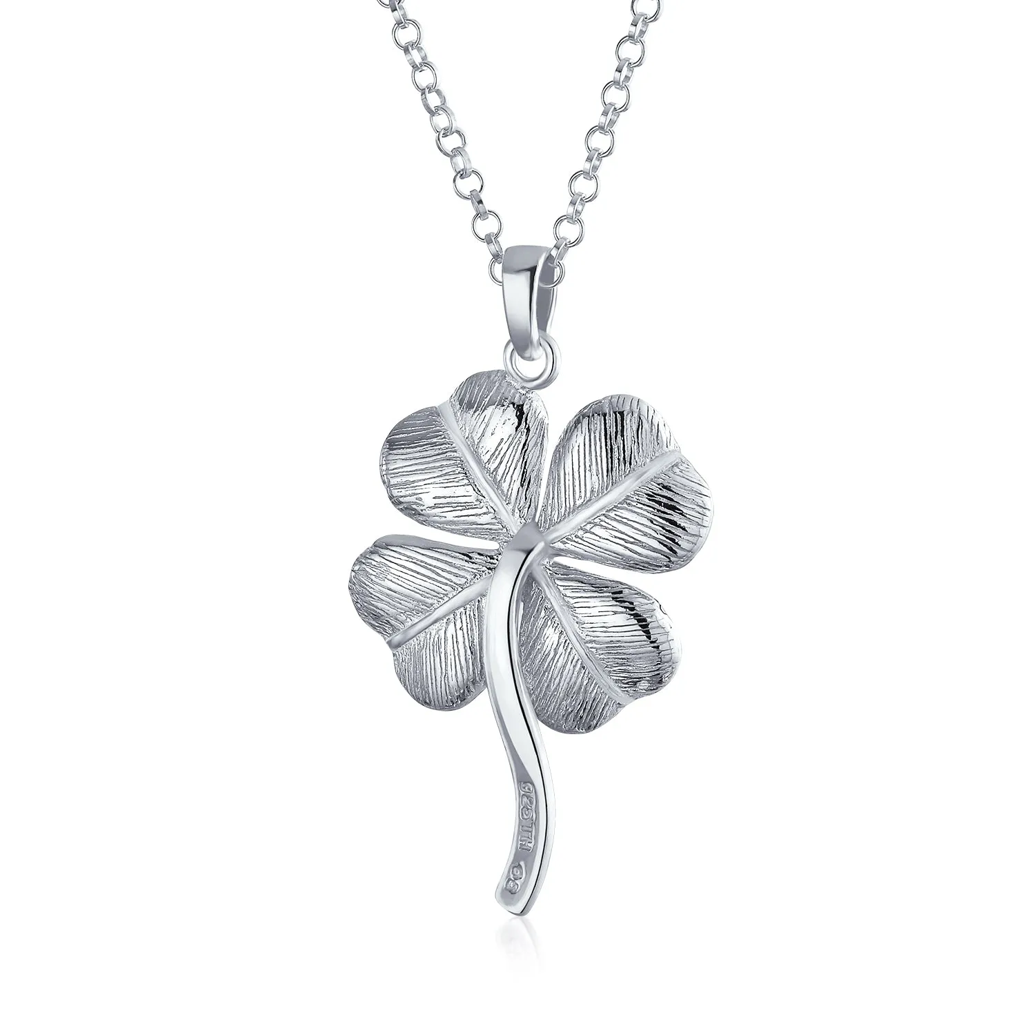 Saint Patrick Shamrock Good Luck Charm Pendant Necklace in Sterling Silver