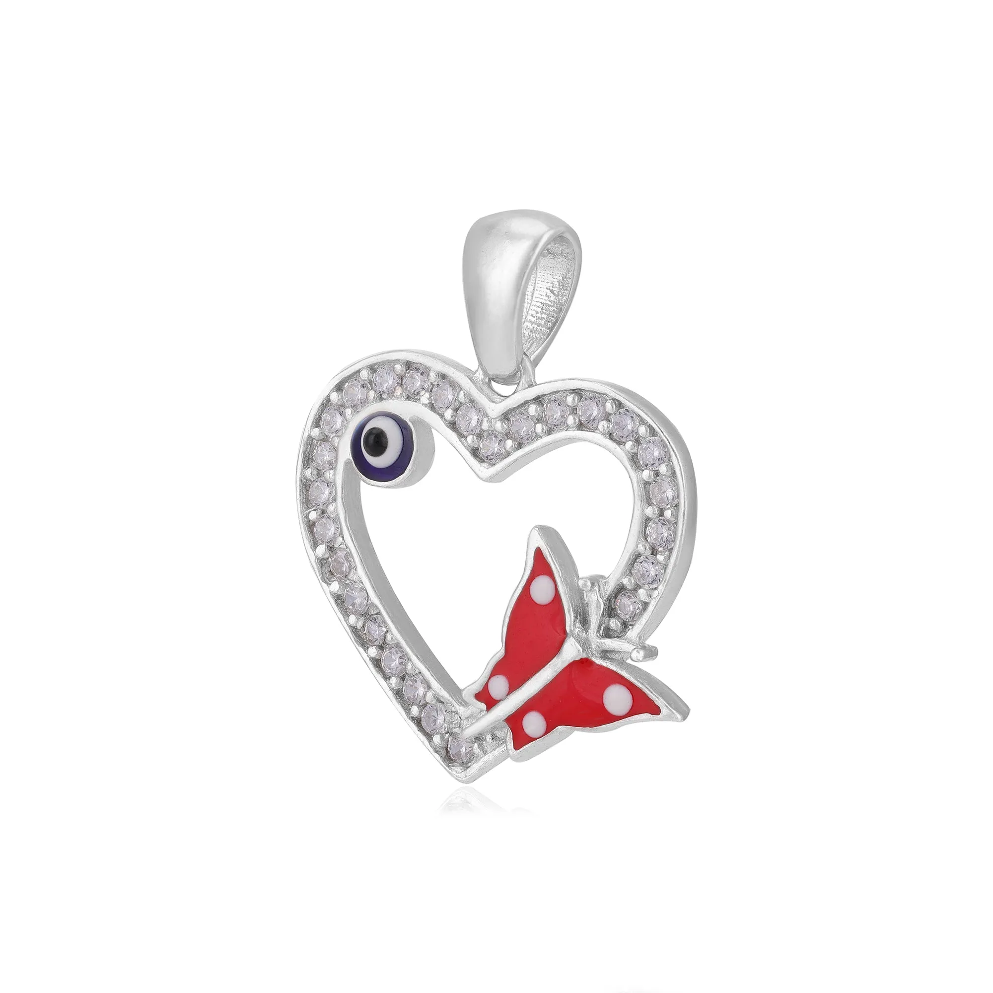 Scarlet Butterfly 925 Rhodium Plated Evil Eye Infused Heart Pendant