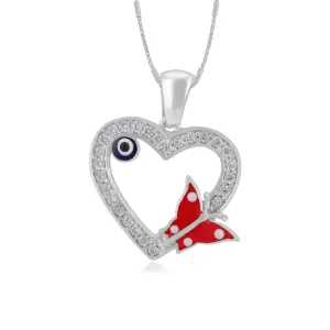 Scarlet Butterfly 925 Rhodium Plated Evil Eye Infused Heart Pendant