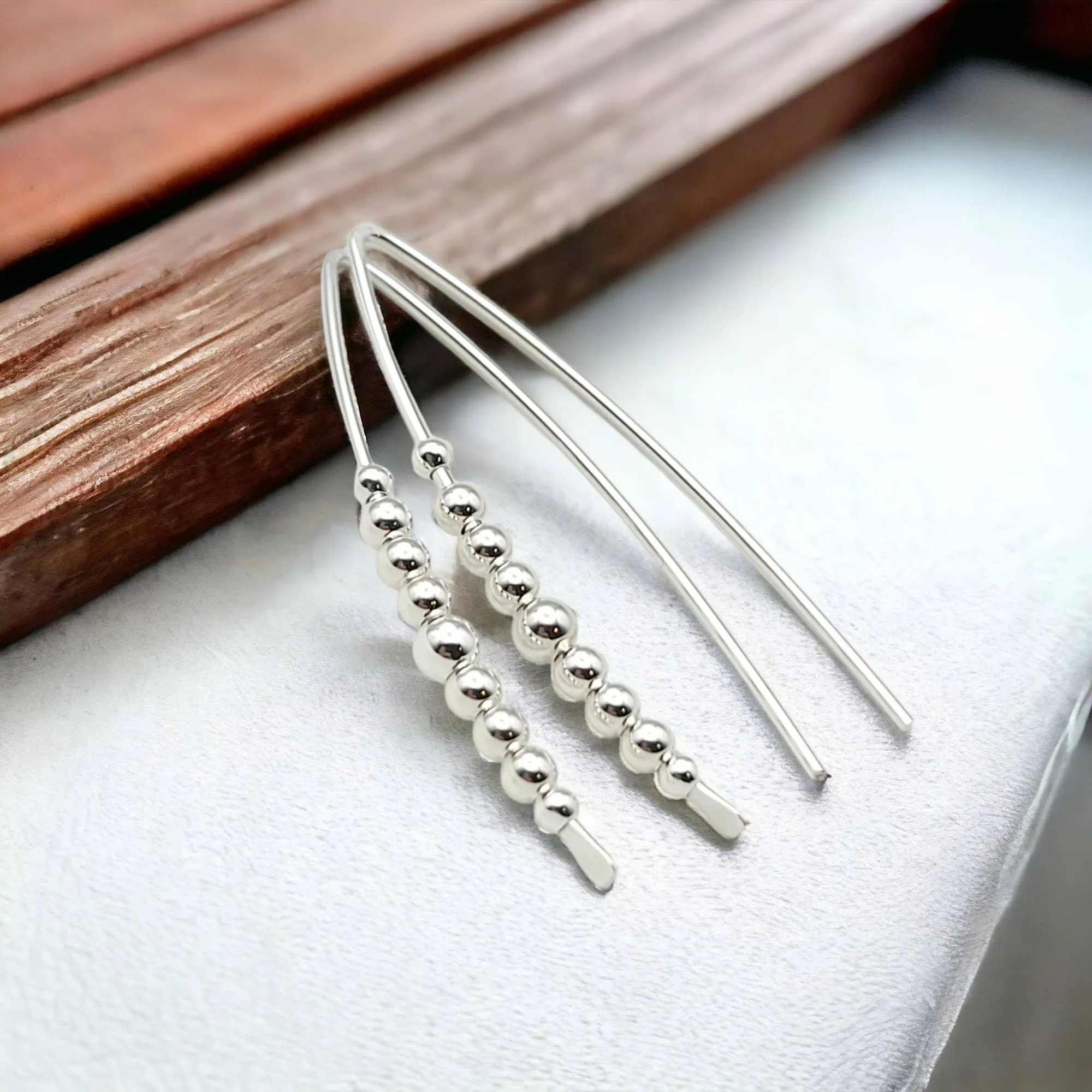 SE858 Sterling Silver Beaded Threader Earrings - Modern & Luxe