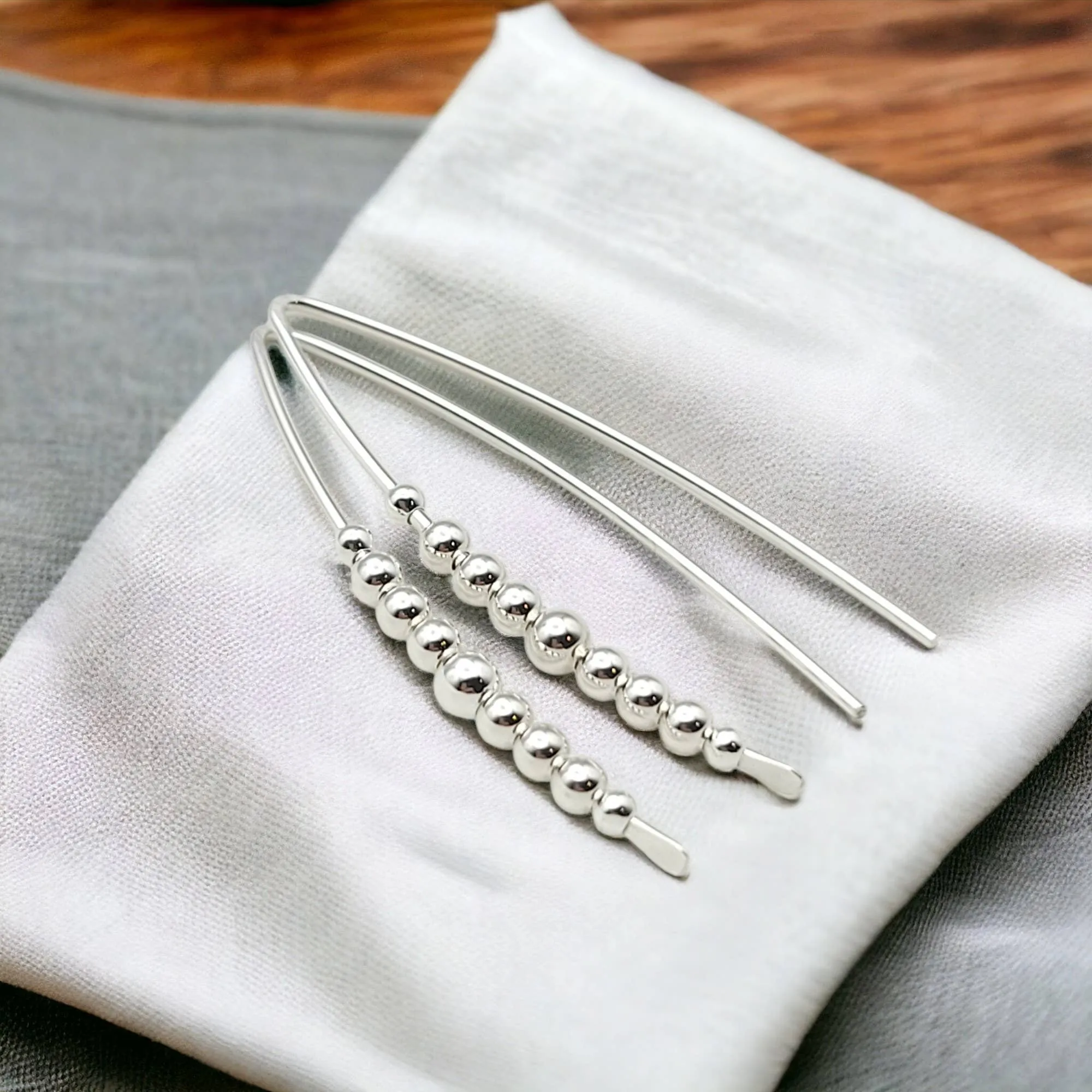 SE858 Sterling Silver Beaded Threader Earrings - Modern & Luxe