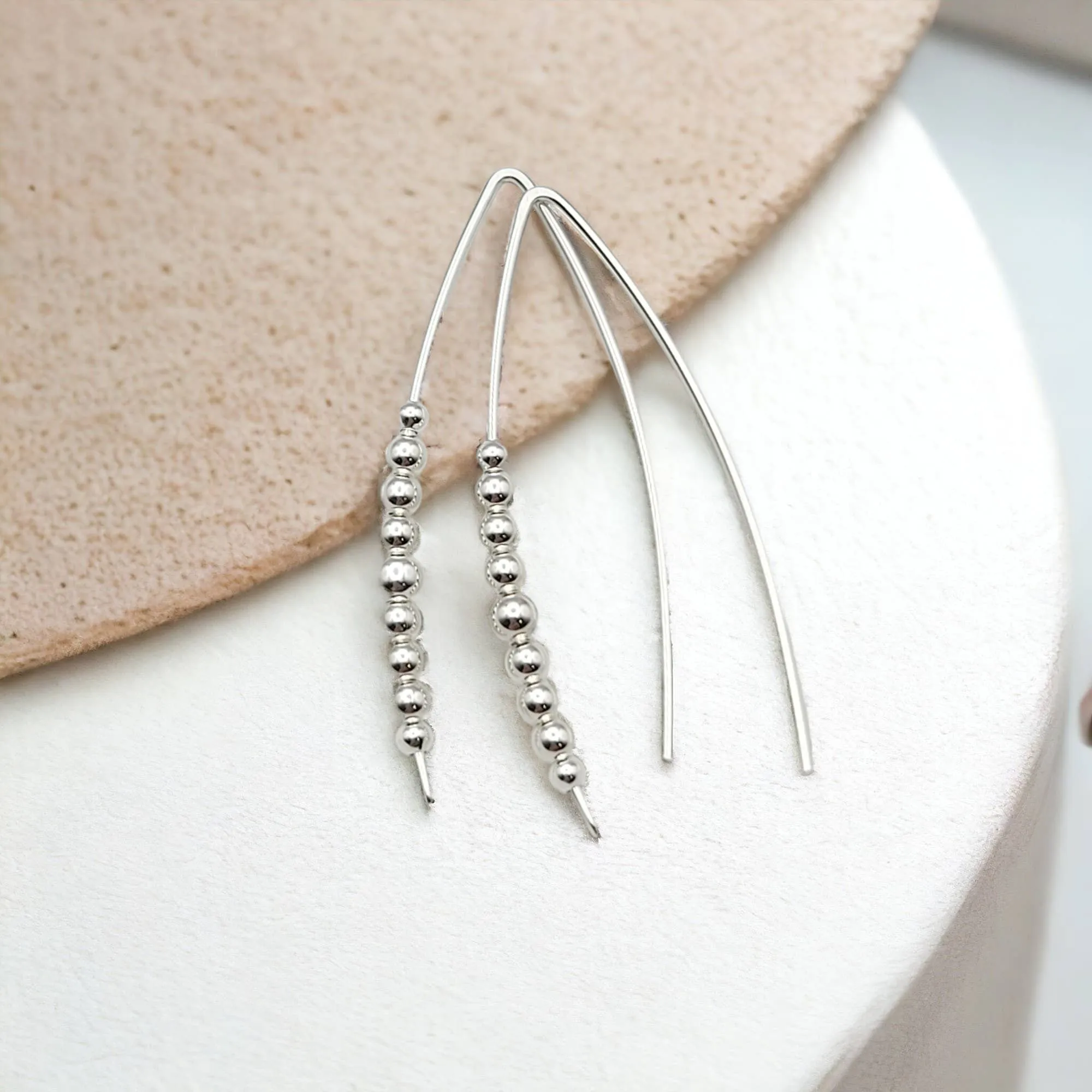 SE858 Sterling Silver Beaded Threader Earrings - Modern & Luxe