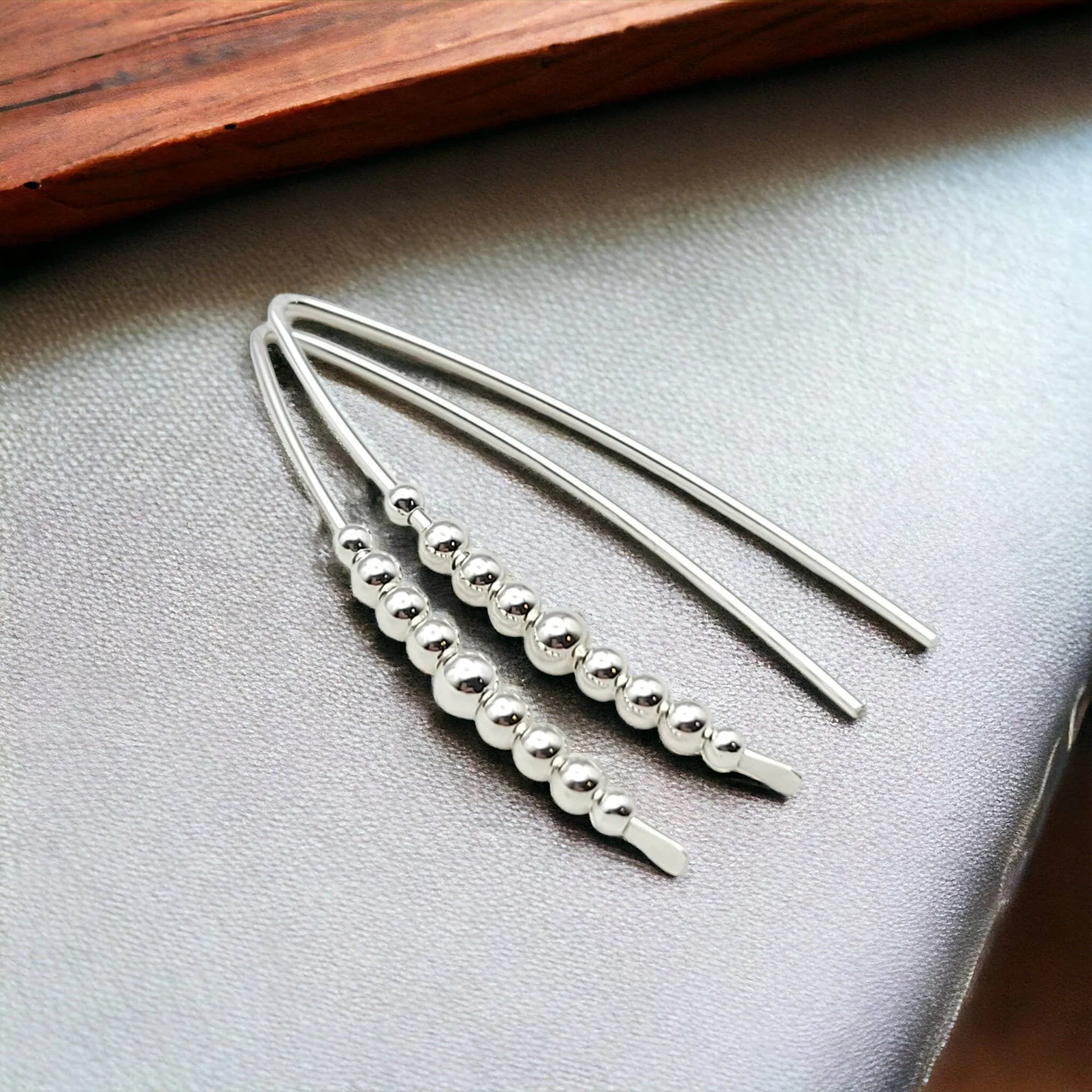 SE858 Sterling Silver Beaded Threader Earrings - Modern & Luxe