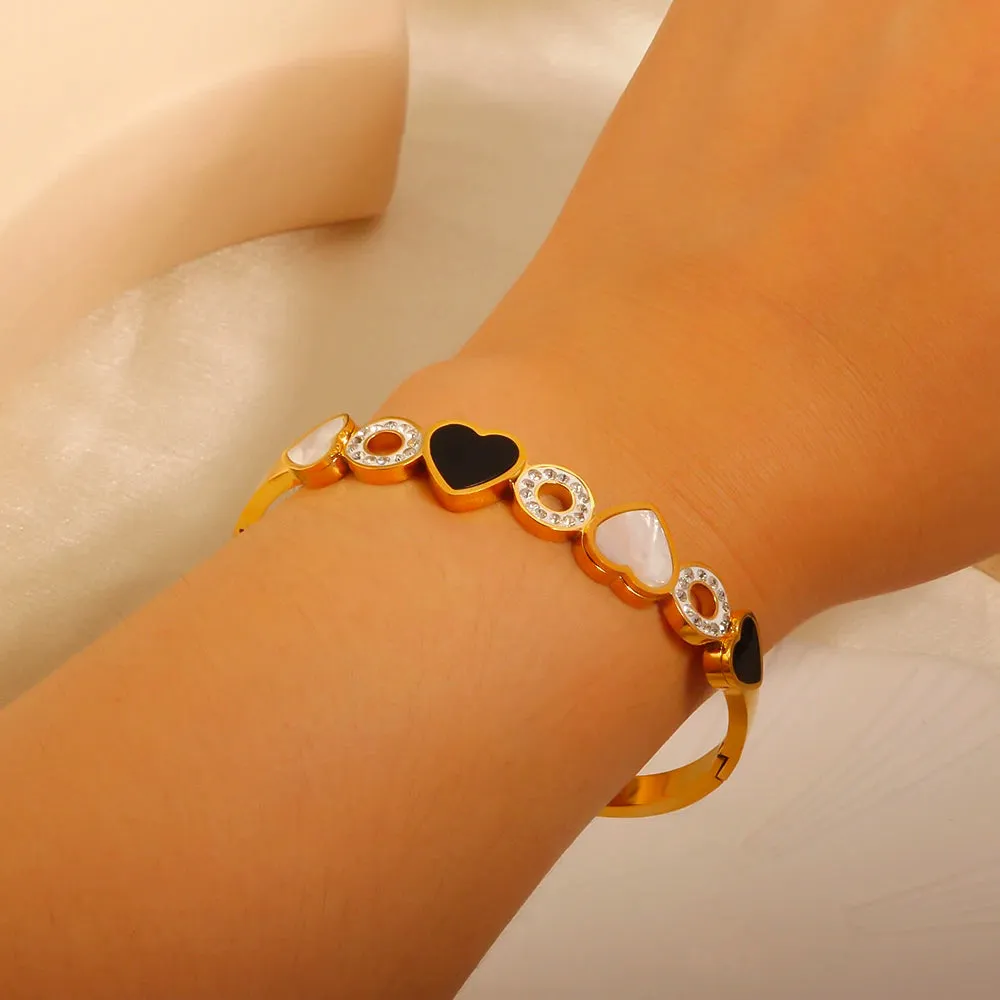 Shell Heart Shaped Zircon Inlaid Luxury Bangle Jewelry