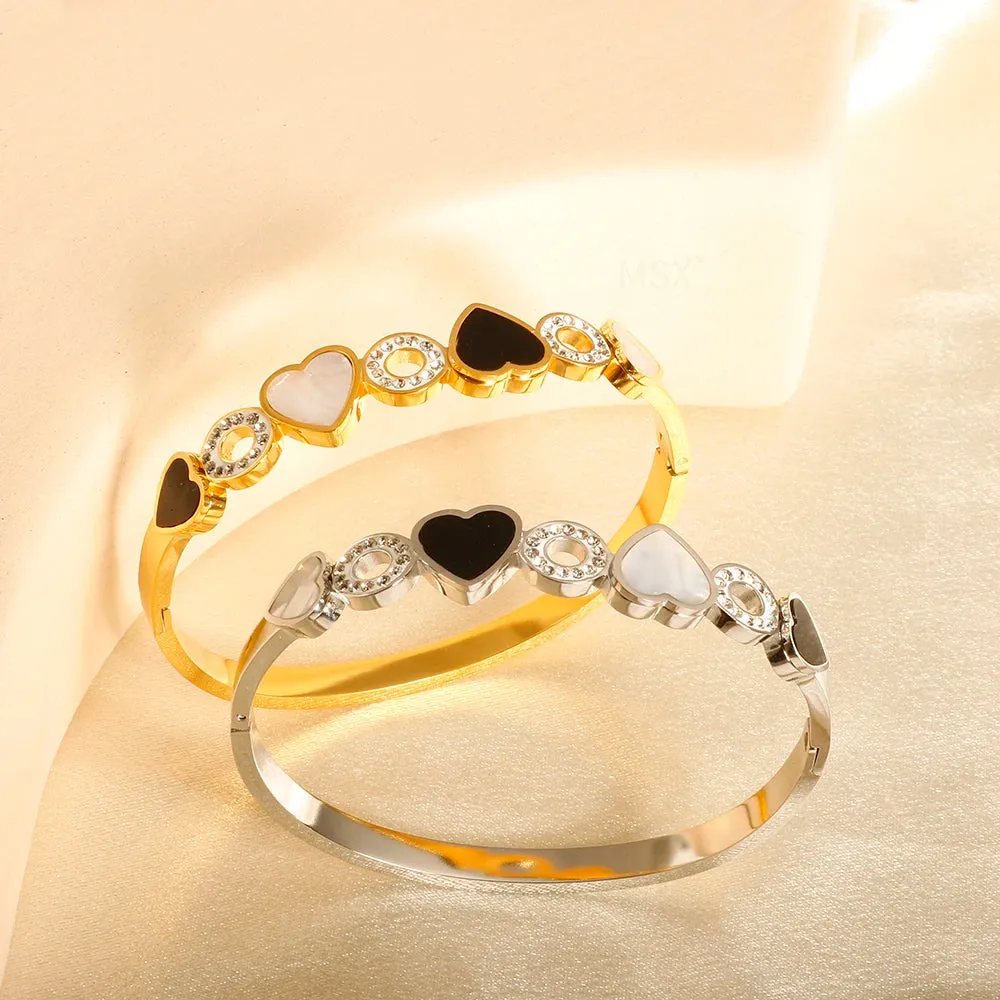 Shell Heart Shaped Zircon Inlaid Luxury Bangle Jewelry