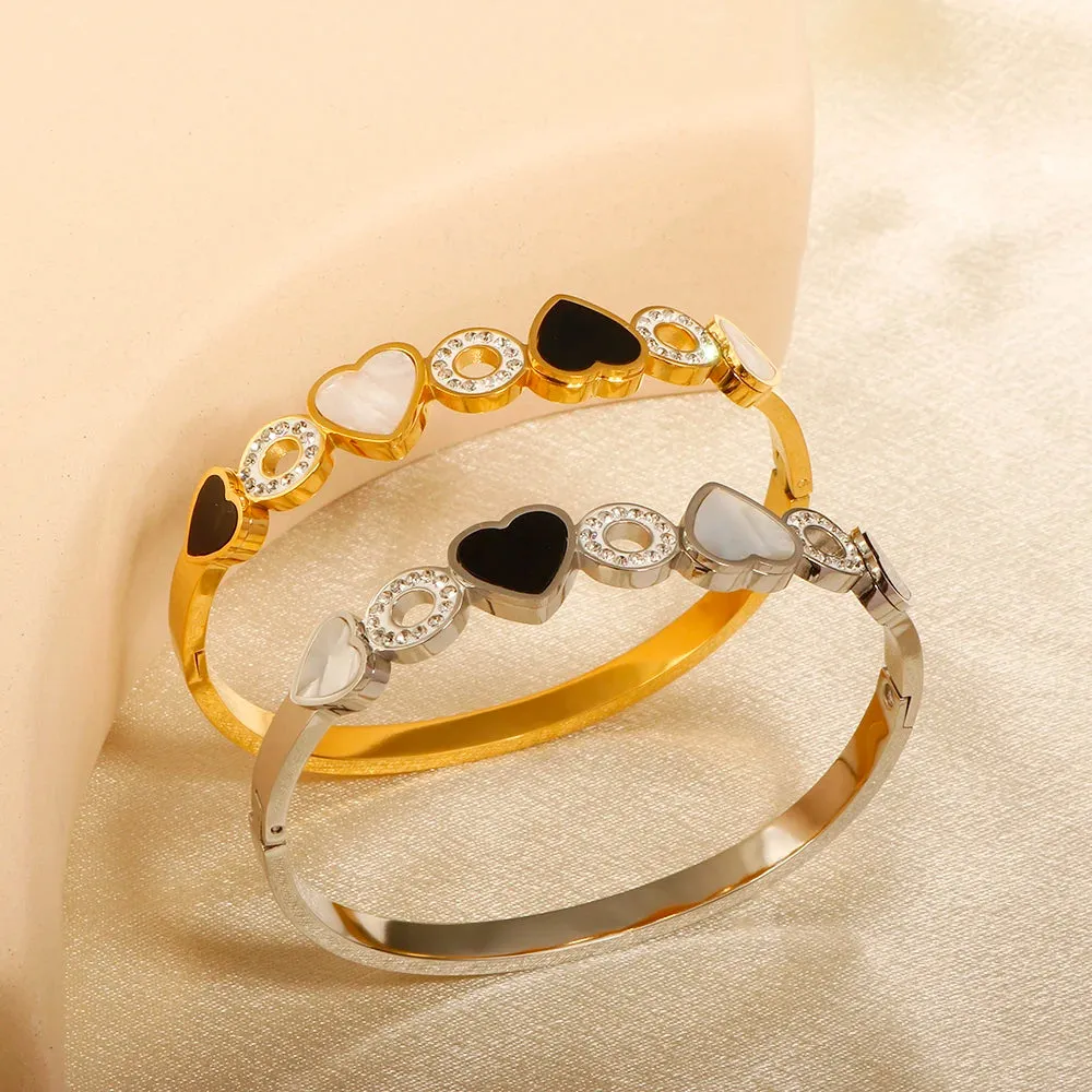 Shell Heart Shaped Zircon Inlaid Luxury Bangle Jewelry
