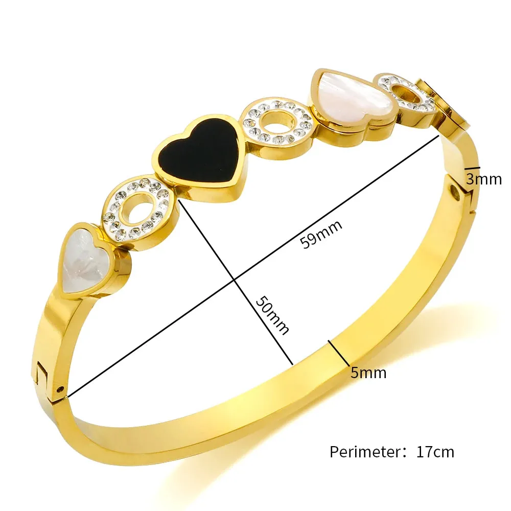 Shell Heart Shaped Zircon Inlaid Luxury Bangle Jewelry