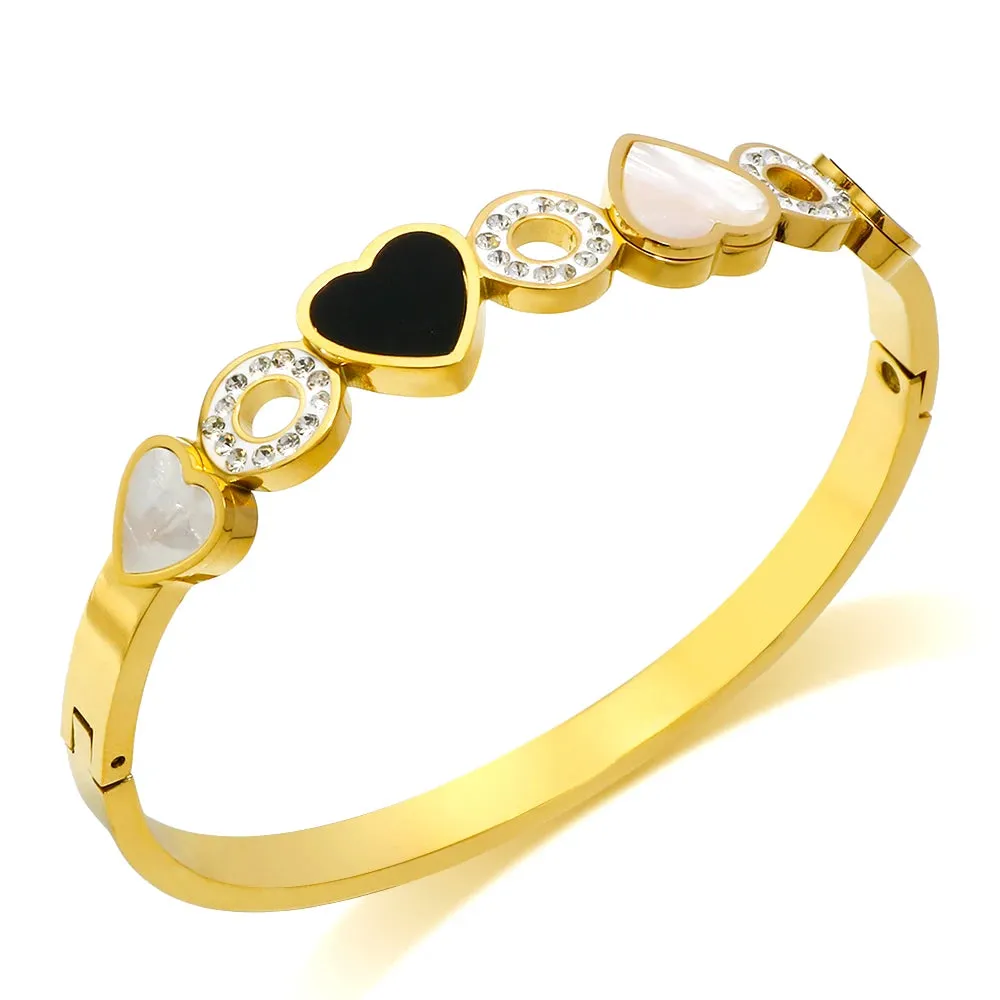 Shell Heart Shaped Zircon Inlaid Luxury Bangle Jewelry