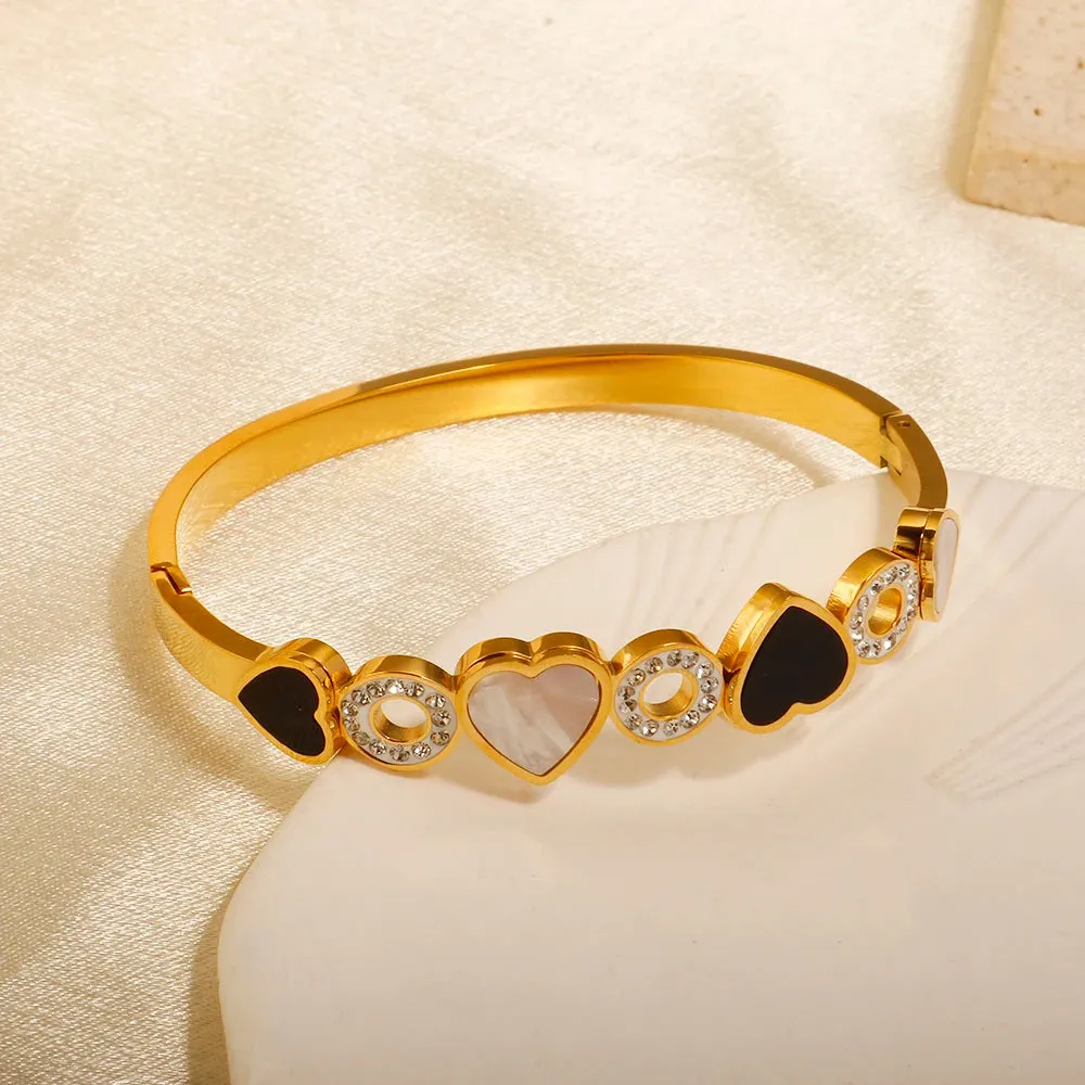 Shell Heart Shaped Zircon Inlaid Luxury Bangle Jewelry