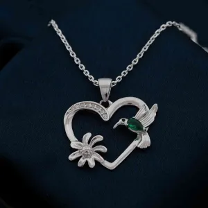 Silver Hummingbird Green Emerald Pendant