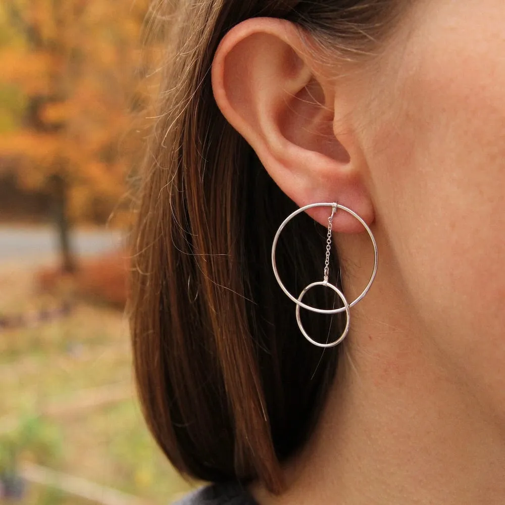 Silver Modern Front Hoop Earrings