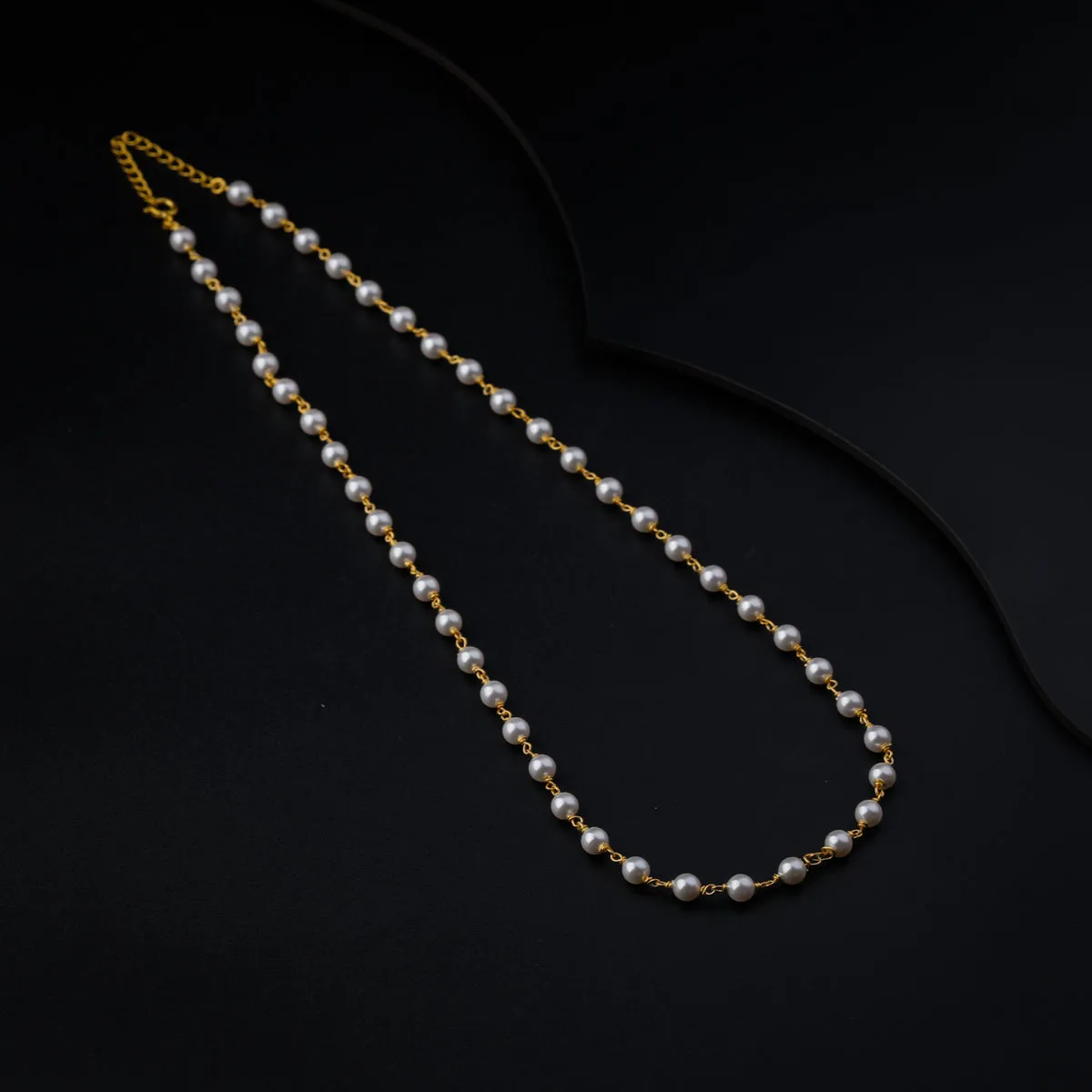 Silver Single Pearl Chain Necklace (Gold Plated)