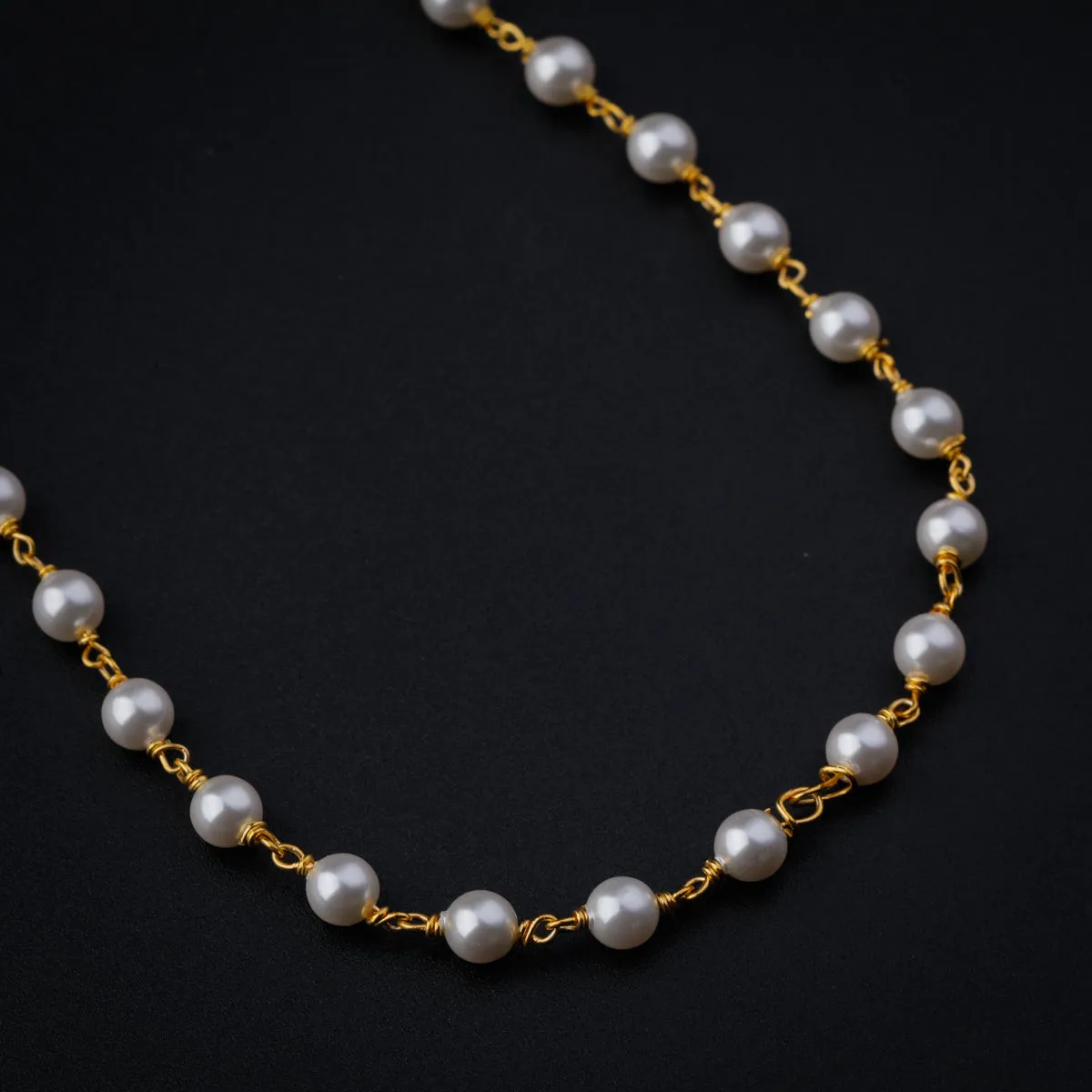 Silver Single Pearl Chain Necklace (Gold Plated)