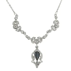 SILVER-TONE BLUE COLOR AND CRYSTAL BELLE EPOCH DROP NECKLACE 16 ADJ. 17507