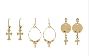 Small Cross Earrings in Gold or Silver