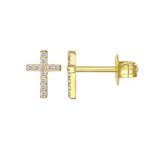 Small Cross Sterling Silver Earrings plated in 18K Gold