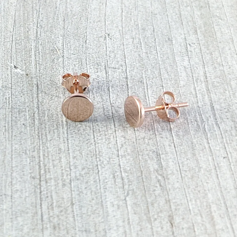 Small Flat Circle Stud Earrings in Rose Gold Plated Sterling Silver