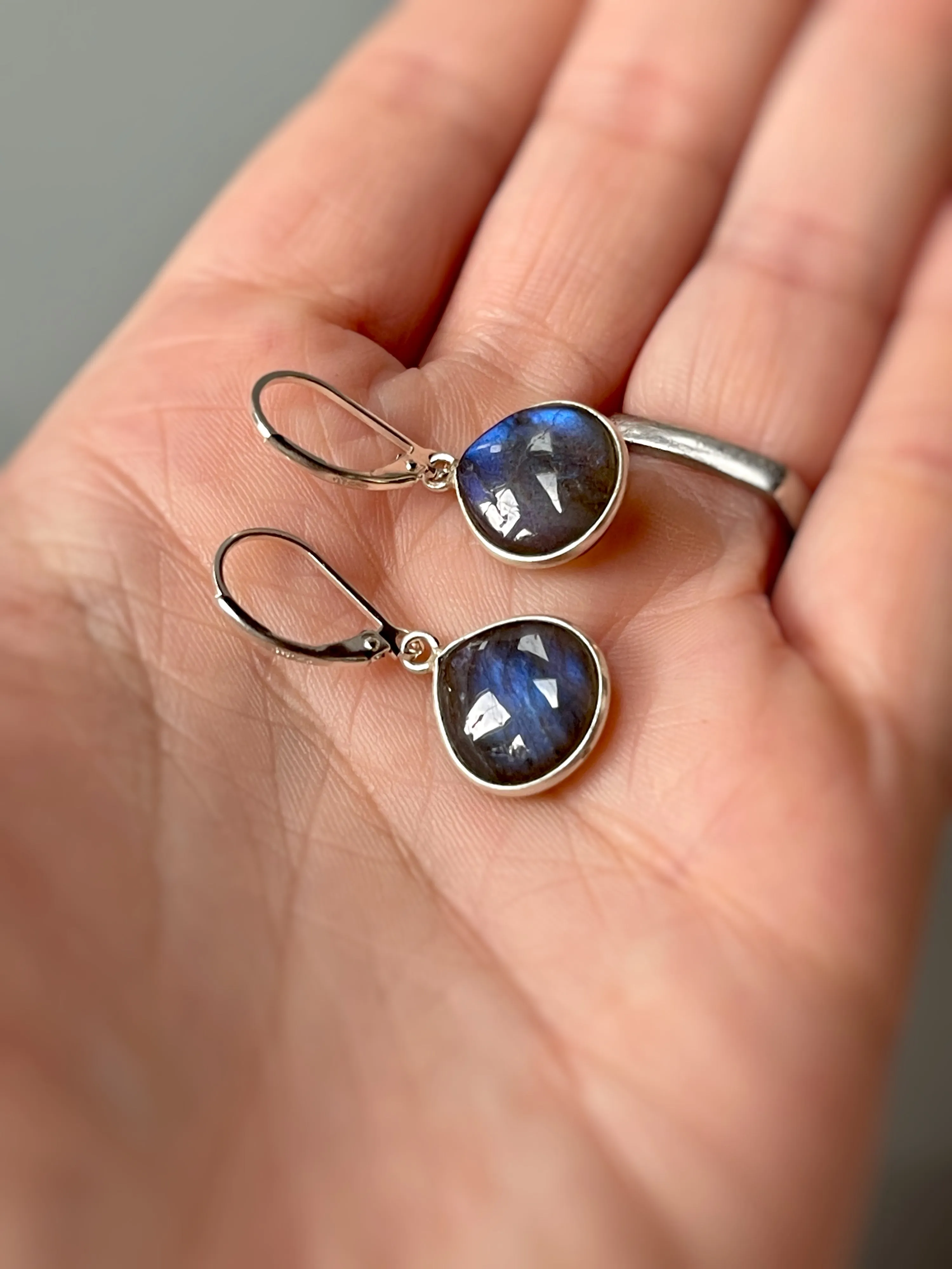 Smooth Labradorite and Sterling Silver Leverback earrings