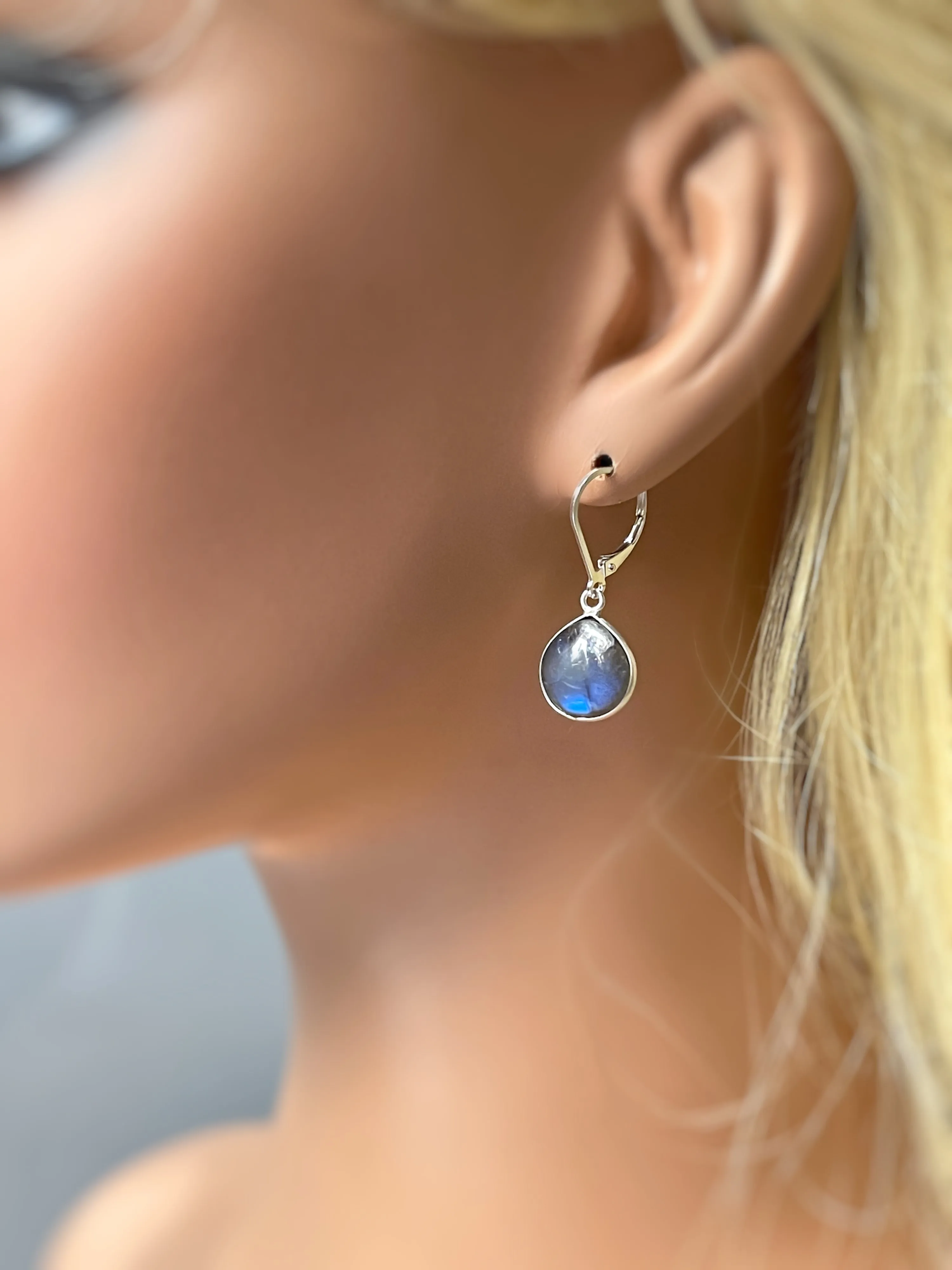 Smooth Labradorite and Sterling Silver Leverback earrings