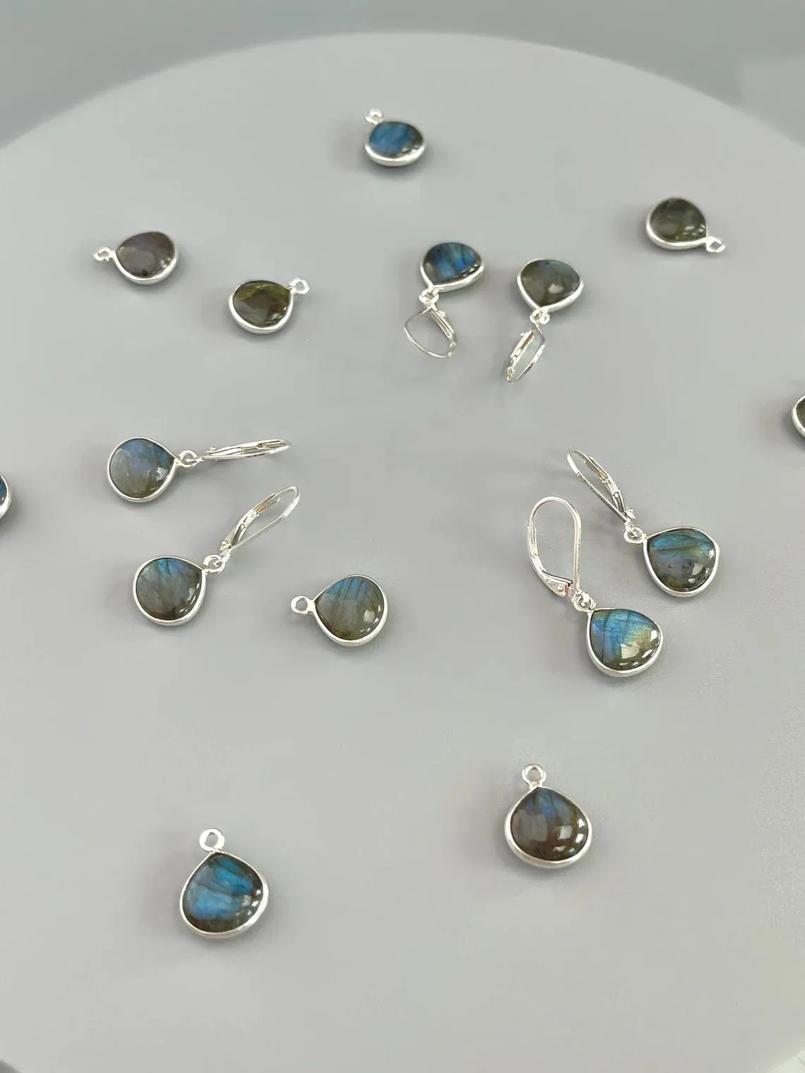 Smooth Labradorite and Sterling Silver Leverback earrings