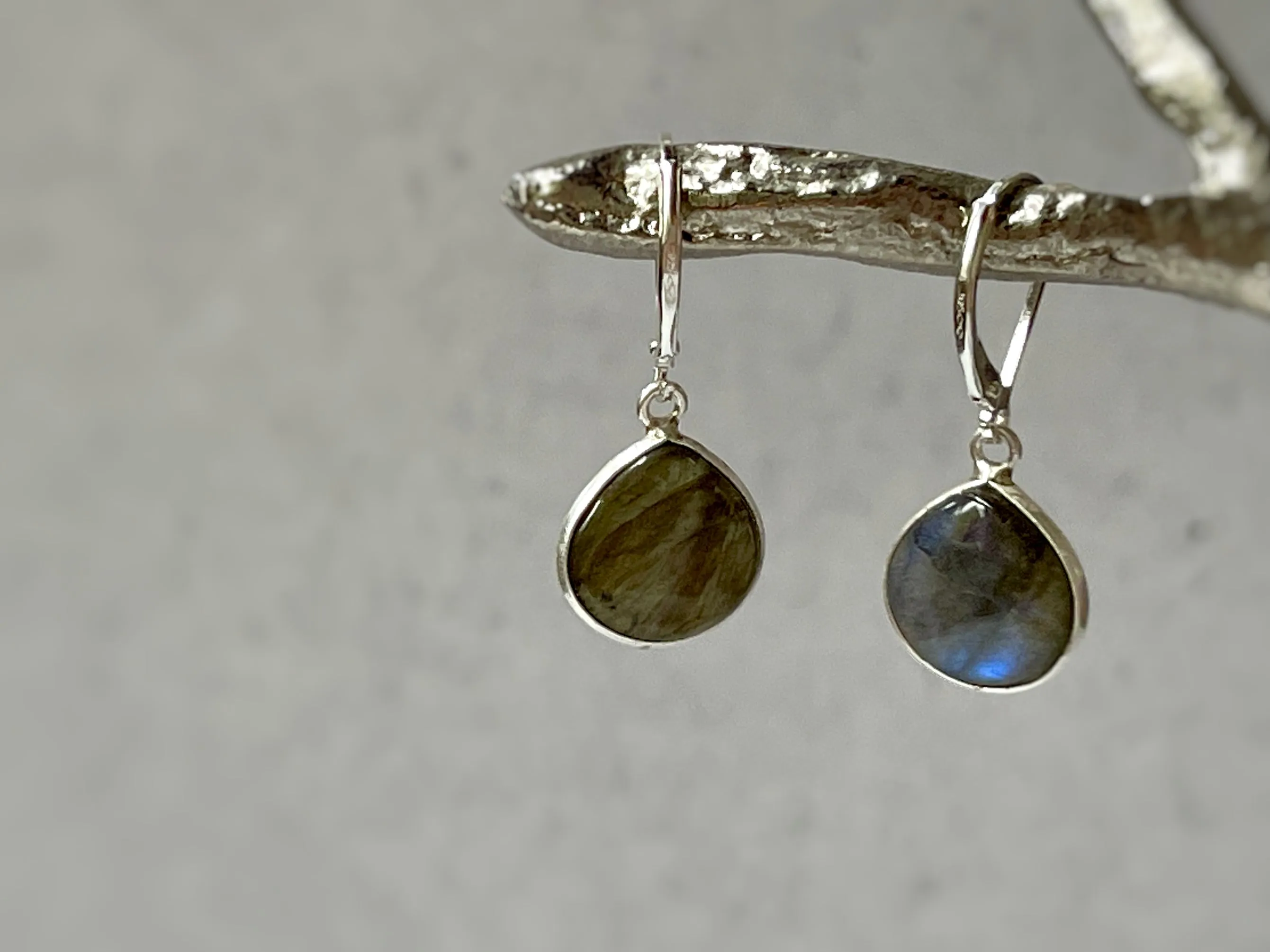 Smooth Labradorite and Sterling Silver Leverback earrings