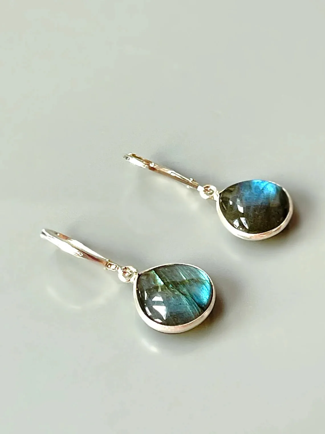 Smooth Labradorite and Sterling Silver Leverback earrings
