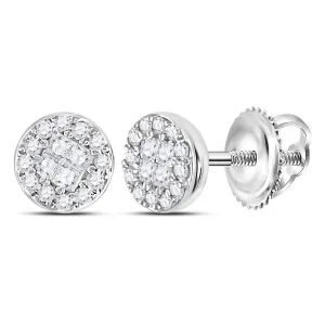 Sparkling Princess Round Diamond Cluster Earrings in 10kt White Gold