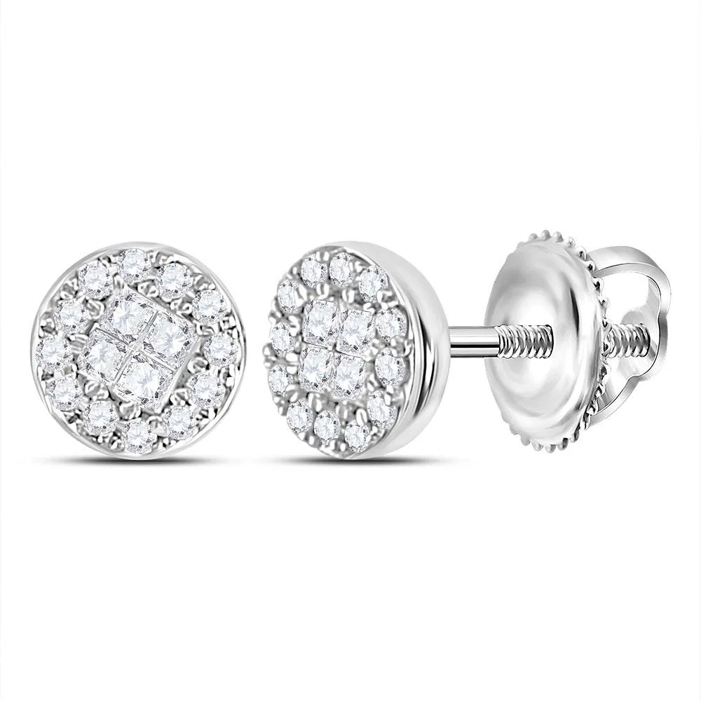 Sparkling Princess Round Diamond Cluster Earrings in 10kt White Gold