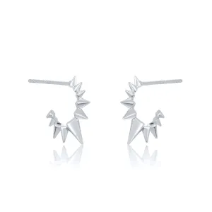 Spike Hoop Sterling Silver Earrings plated in Rhodium