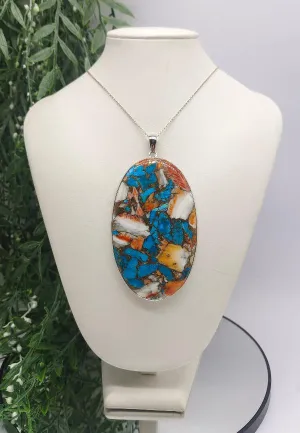 Spiny Oyster Arizona Turquoise 925 Sterling Silver Oval Pendant