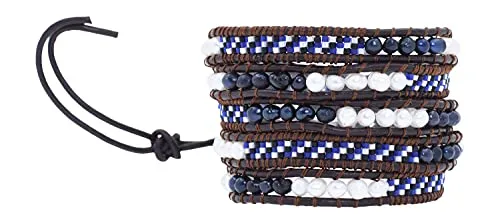 Stackable Bohemian Bracelet for Women Layering Freshwater Cultured Pearl Beaded Leather Boho Wrap Bracelet Hippie Multi Layered Bracelets for Women