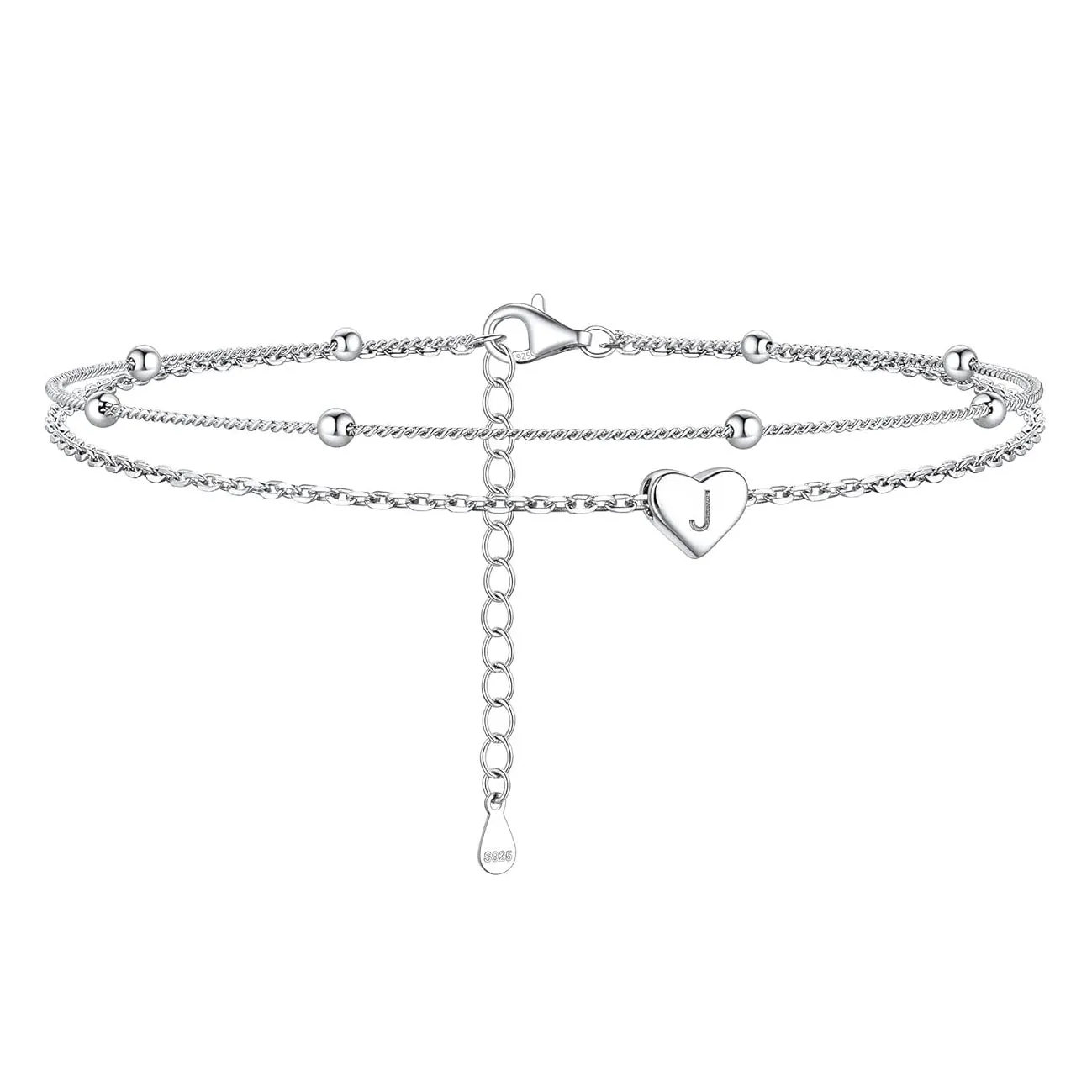 Sterling Silver 26 initials Single Layer Charm Anklet