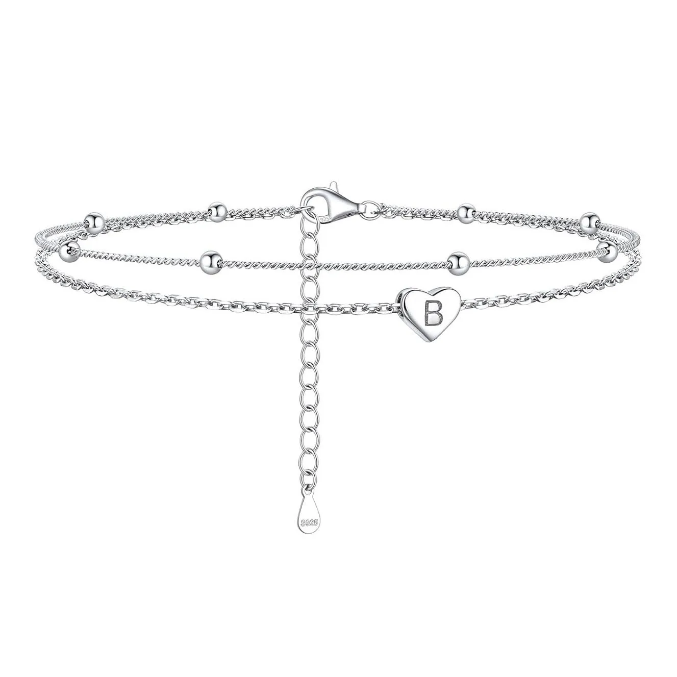 Sterling Silver 26 initials Single Layer Charm Anklet