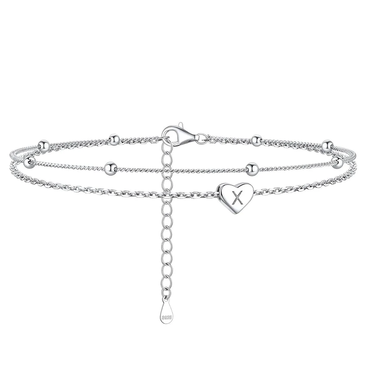 Sterling Silver 26 initials Single Layer Charm Anklet