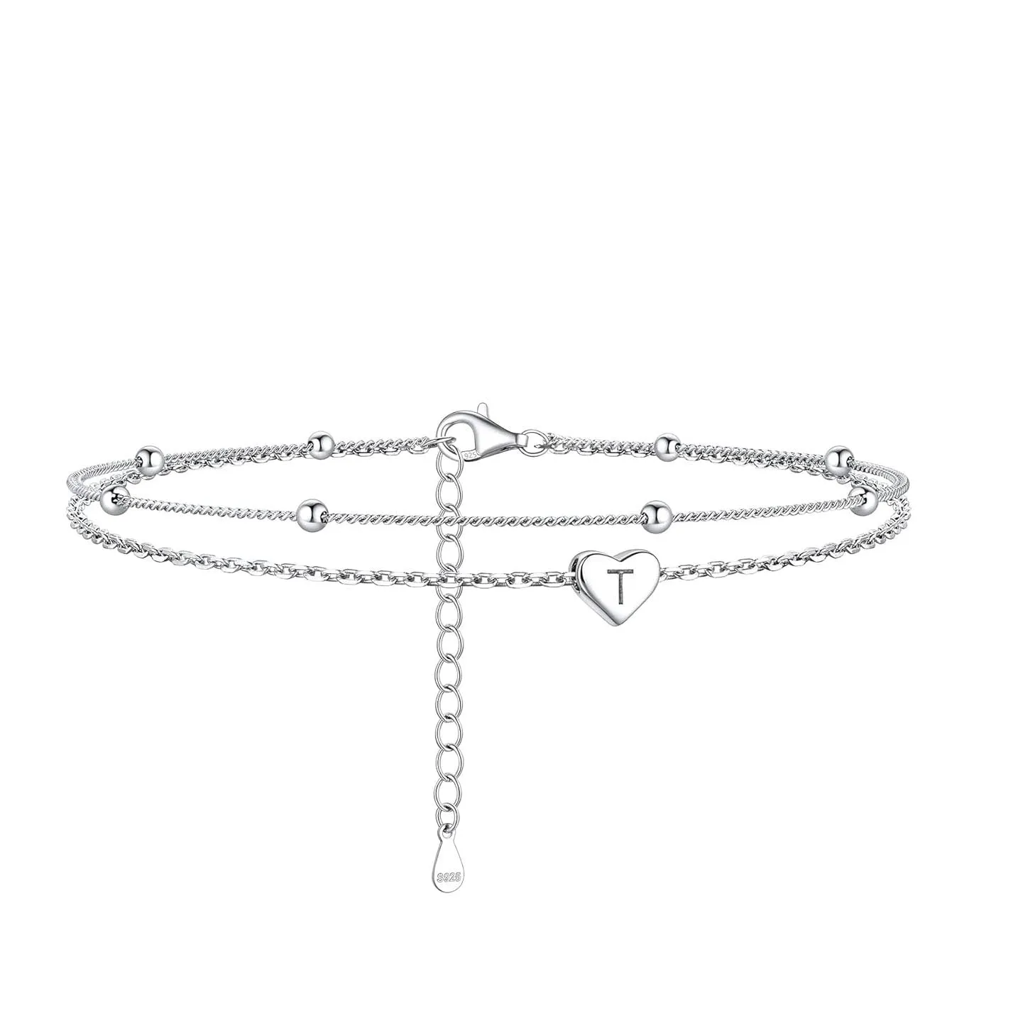 Sterling Silver 26 initials Single Layer Charm Anklet