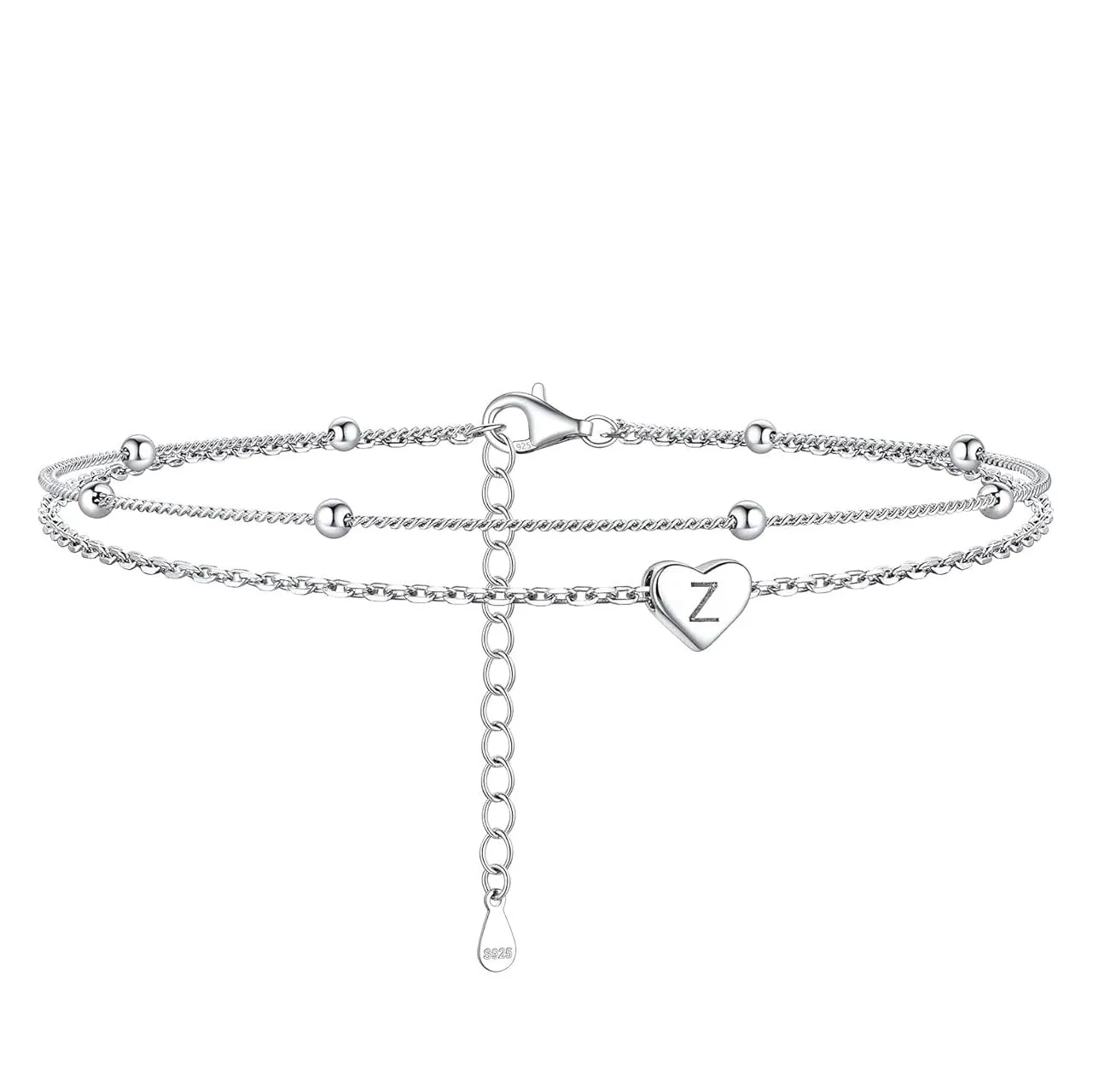 Sterling Silver 26 initials Single Layer Charm Anklet