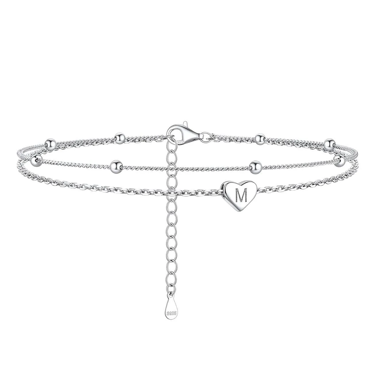 Sterling Silver 26 initials Single Layer Charm Anklet