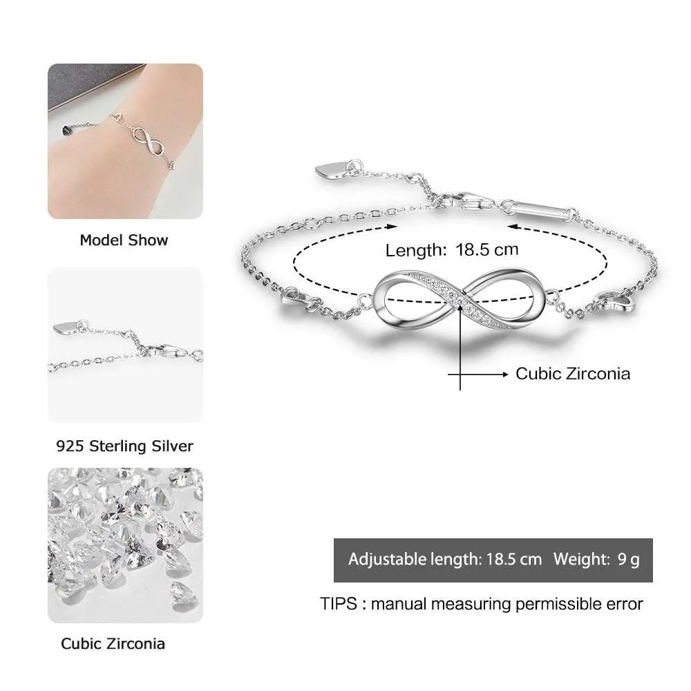 Sterling Silver Bracelet Infinity Diamond Bracelet Trendy Gift for Women