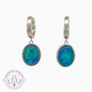 Sterling Silver huggie dangling Opal triplet earrings