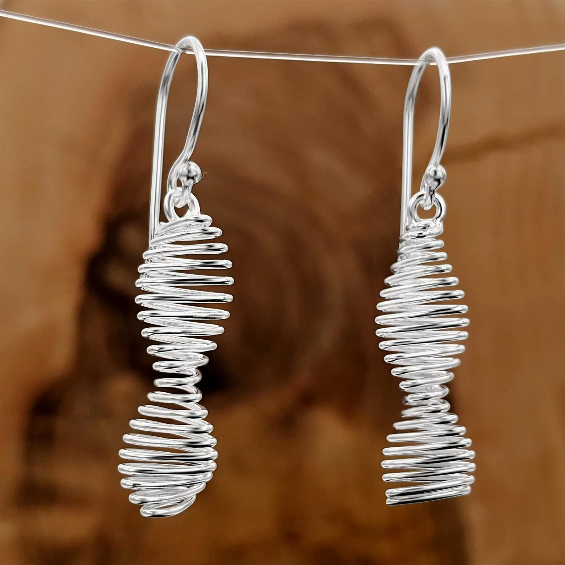 Sterling Silver Modern Spiral Twist Double Helix DNA Drop Earrings