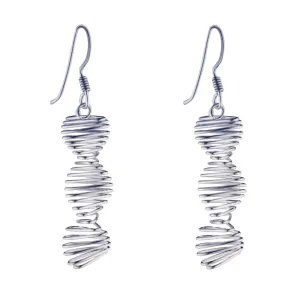 Sterling Silver Modern Spiral Twist Double Helix DNA Drop Earrings