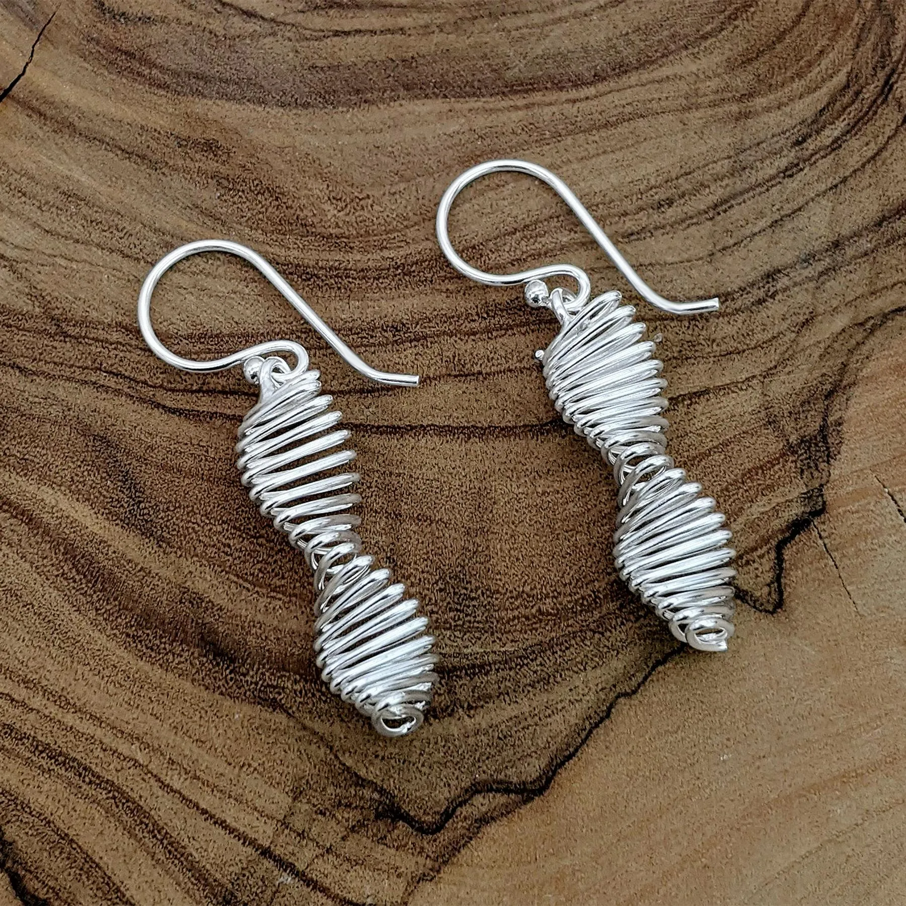 Sterling Silver Modern Spiral Twist Double Helix DNA Drop Earrings