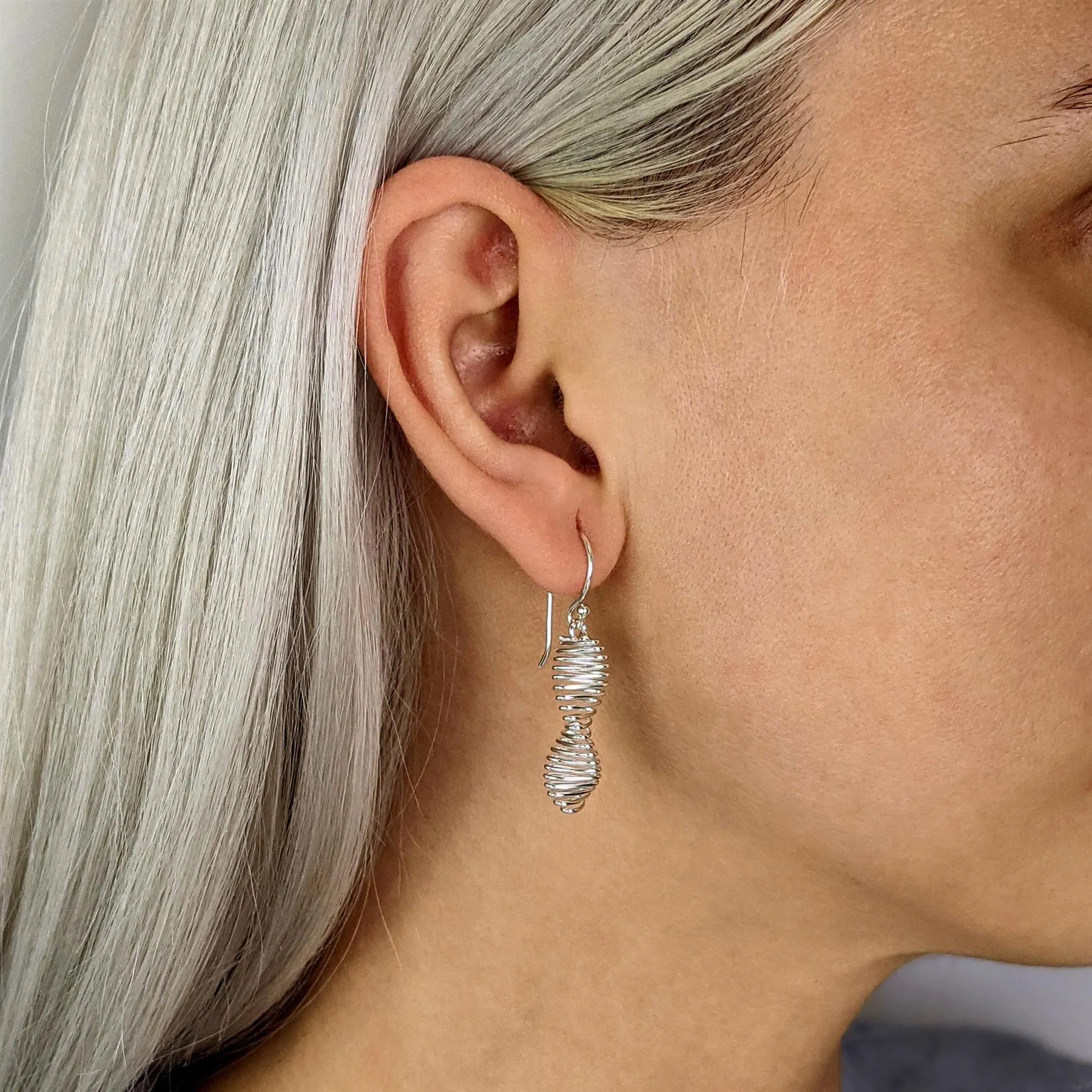 Sterling Silver Modern Spiral Twist Double Helix DNA Drop Earrings