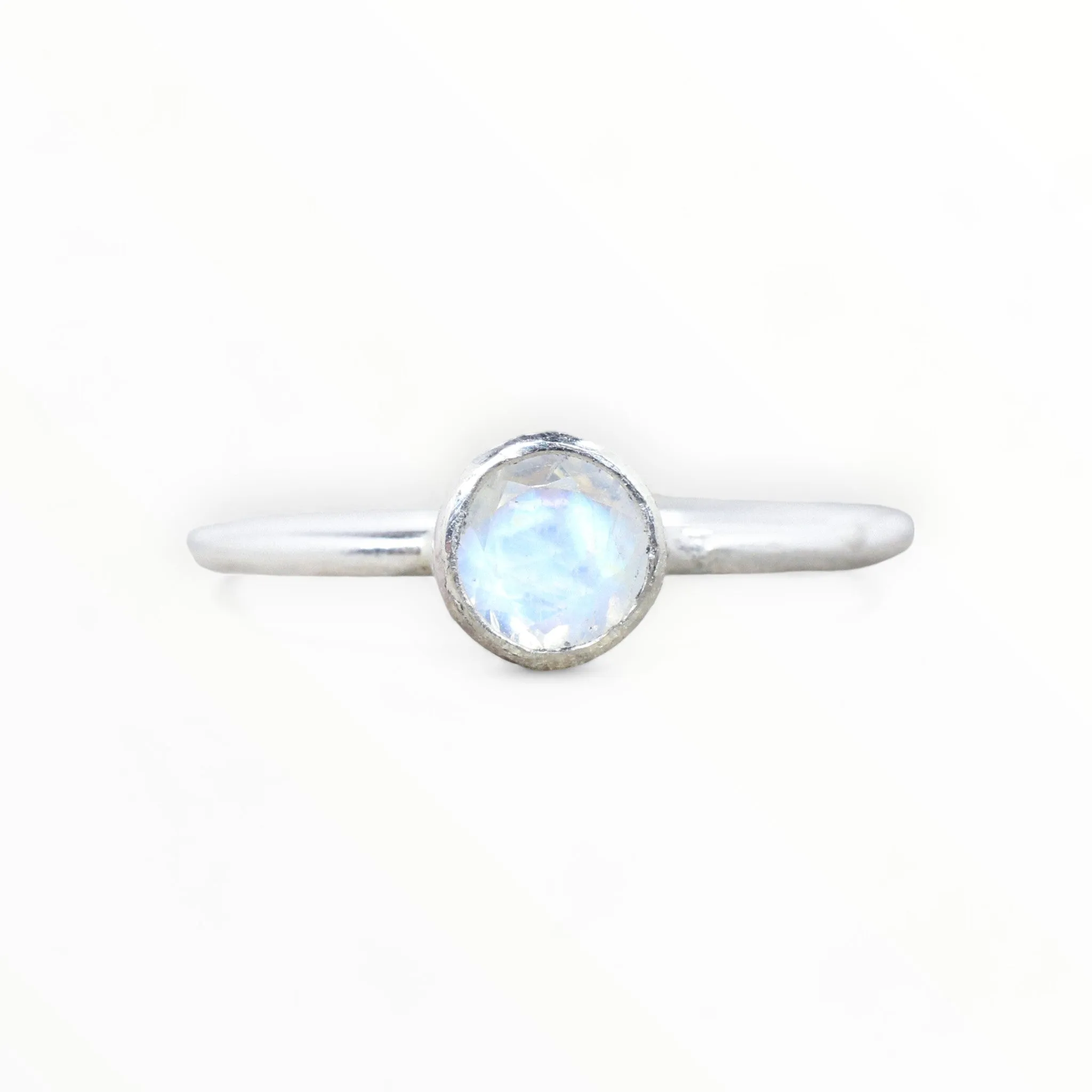Sterling Silver Moonstone Stacking Ring // 5mm Faceted Gemstone June Birthstone Stackable Ring // Genuine Rainbow Moonstone