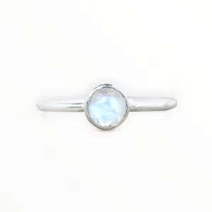 Sterling Silver Moonstone Stacking Ring // 5mm Faceted Gemstone June Birthstone Stackable Ring // Genuine Rainbow Moonstone