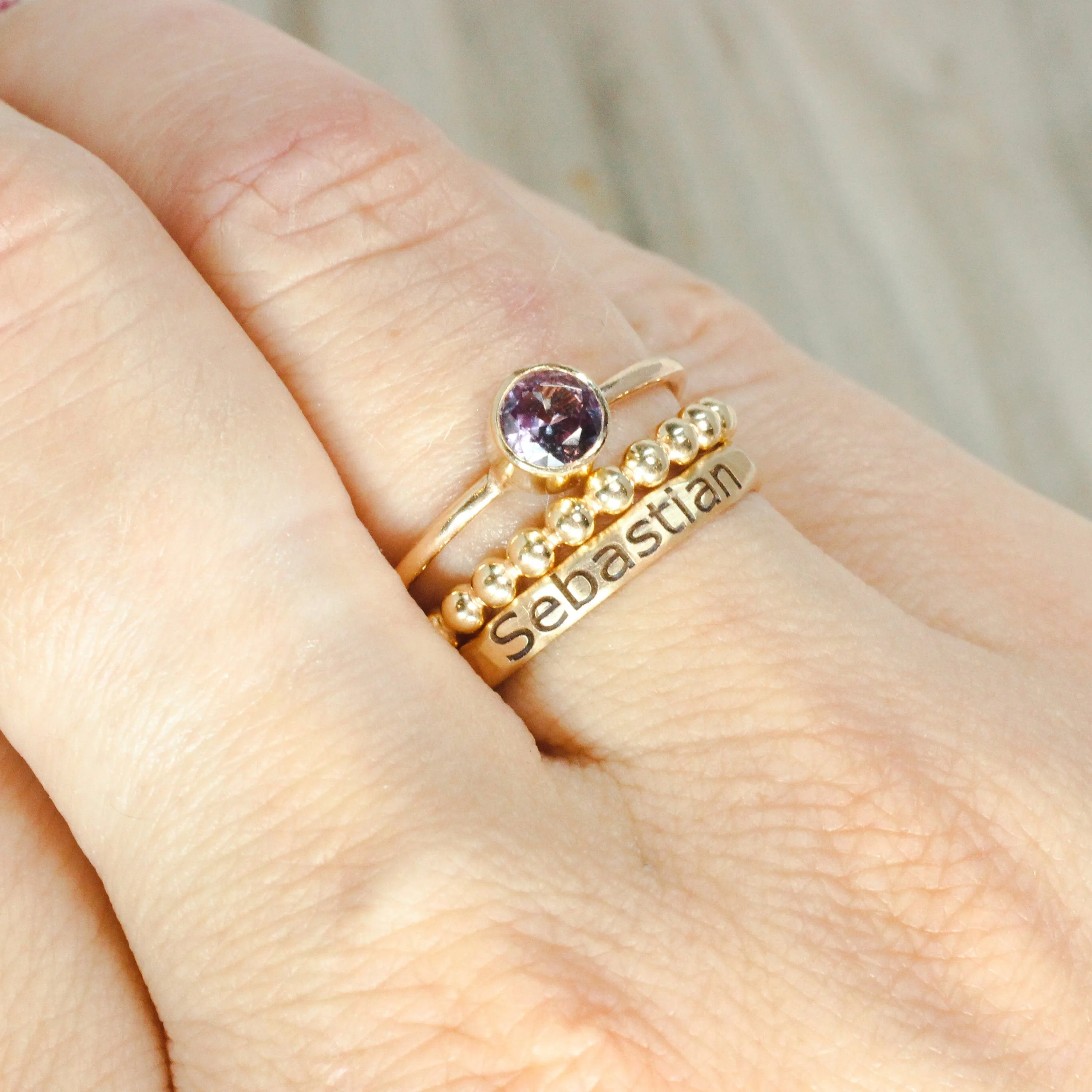 Sterling Silver Moonstone Stacking Ring // 5mm Faceted Gemstone June Birthstone Stackable Ring // Genuine Rainbow Moonstone