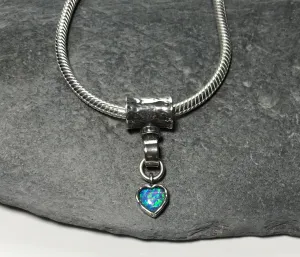 Sterling silver necklace with blue opal dropper