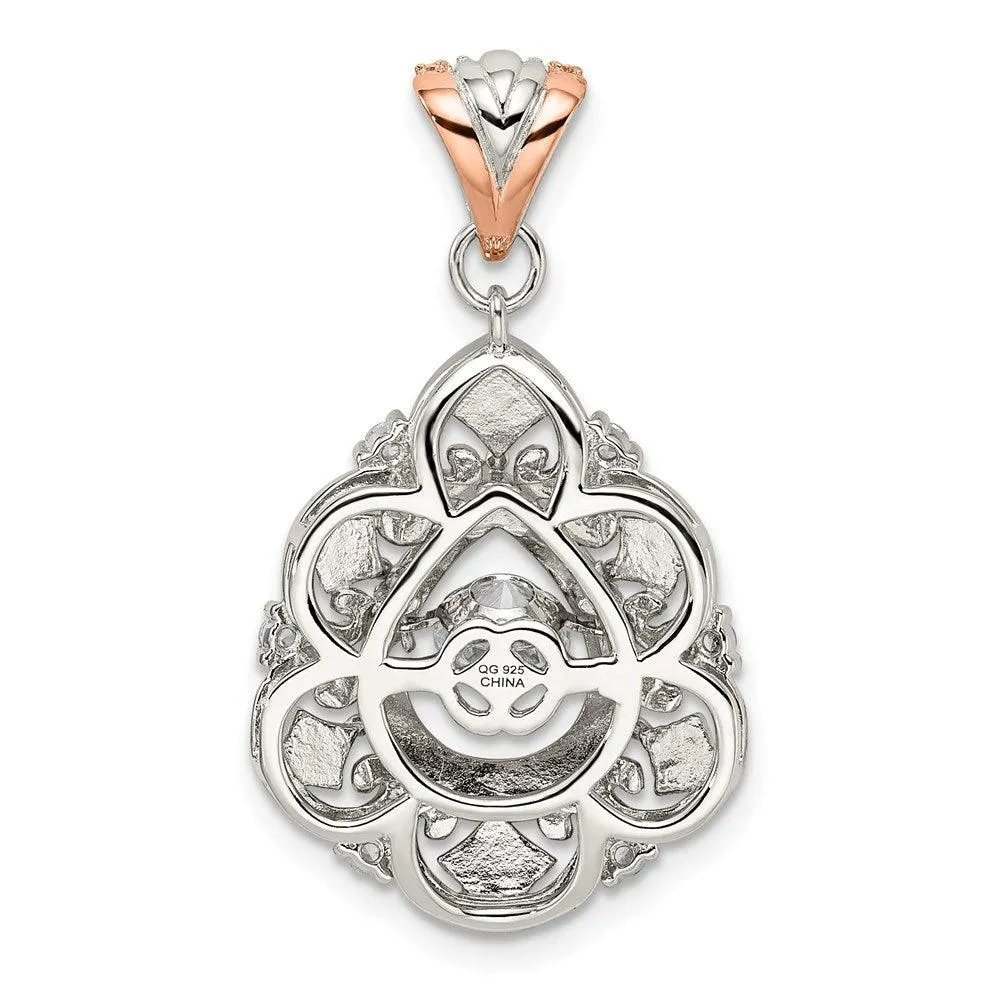 Sterling Silver Plat-plate Rose-tone Vibrant Swarovski Zirconia Fancy Penda