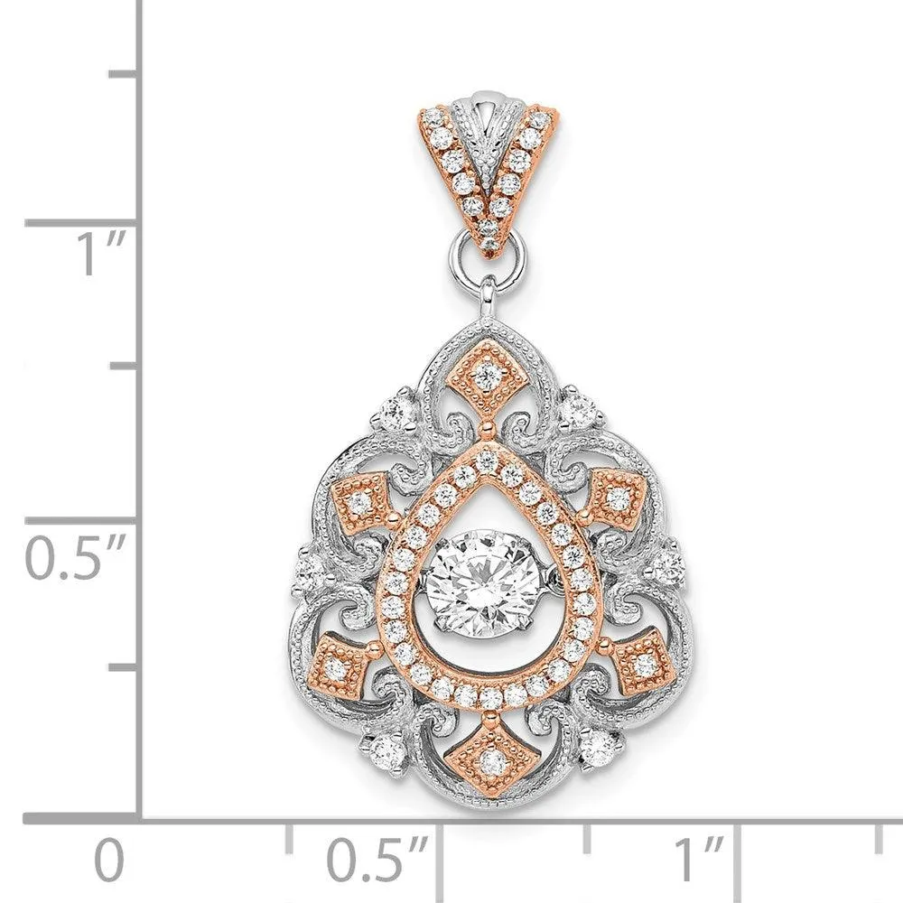 Sterling Silver Plat-plate Rose-tone Vibrant Swarovski Zirconia Fancy Penda